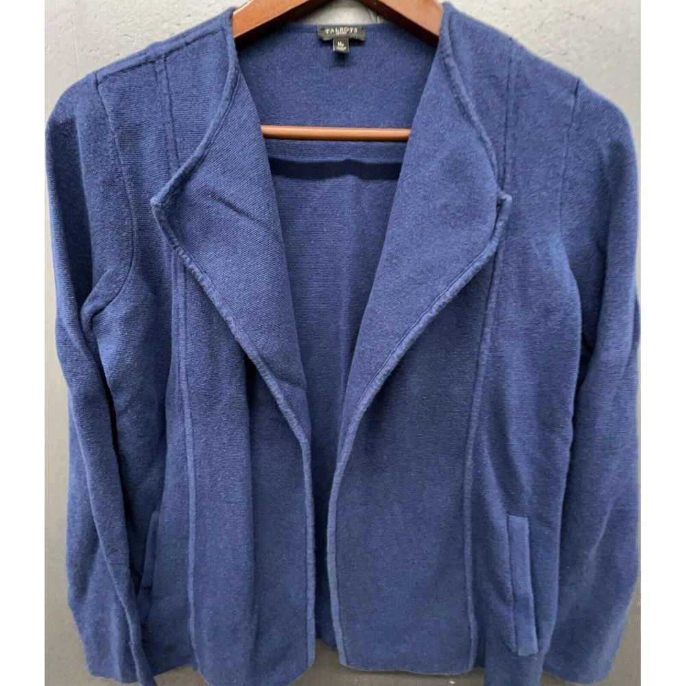 Talbots Petites Sweater MP Blue Open Front Cardigan Pockets Top Versatile Casual